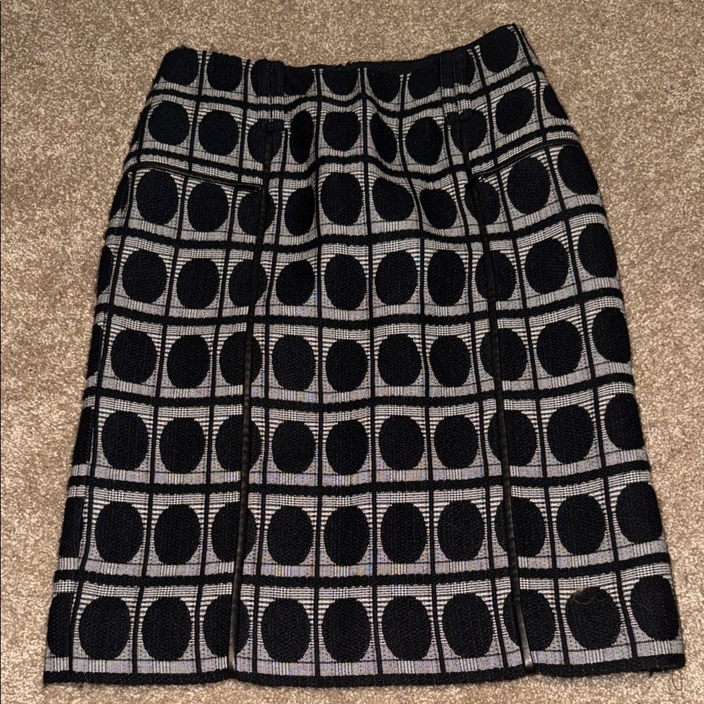Carlisle Black and Gray Geometric Wool Pencil Skirt Leather Trim size 4. I